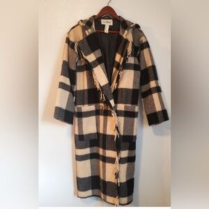 L.L. Bean Black and Cream Checkered Trench Coat Vintage